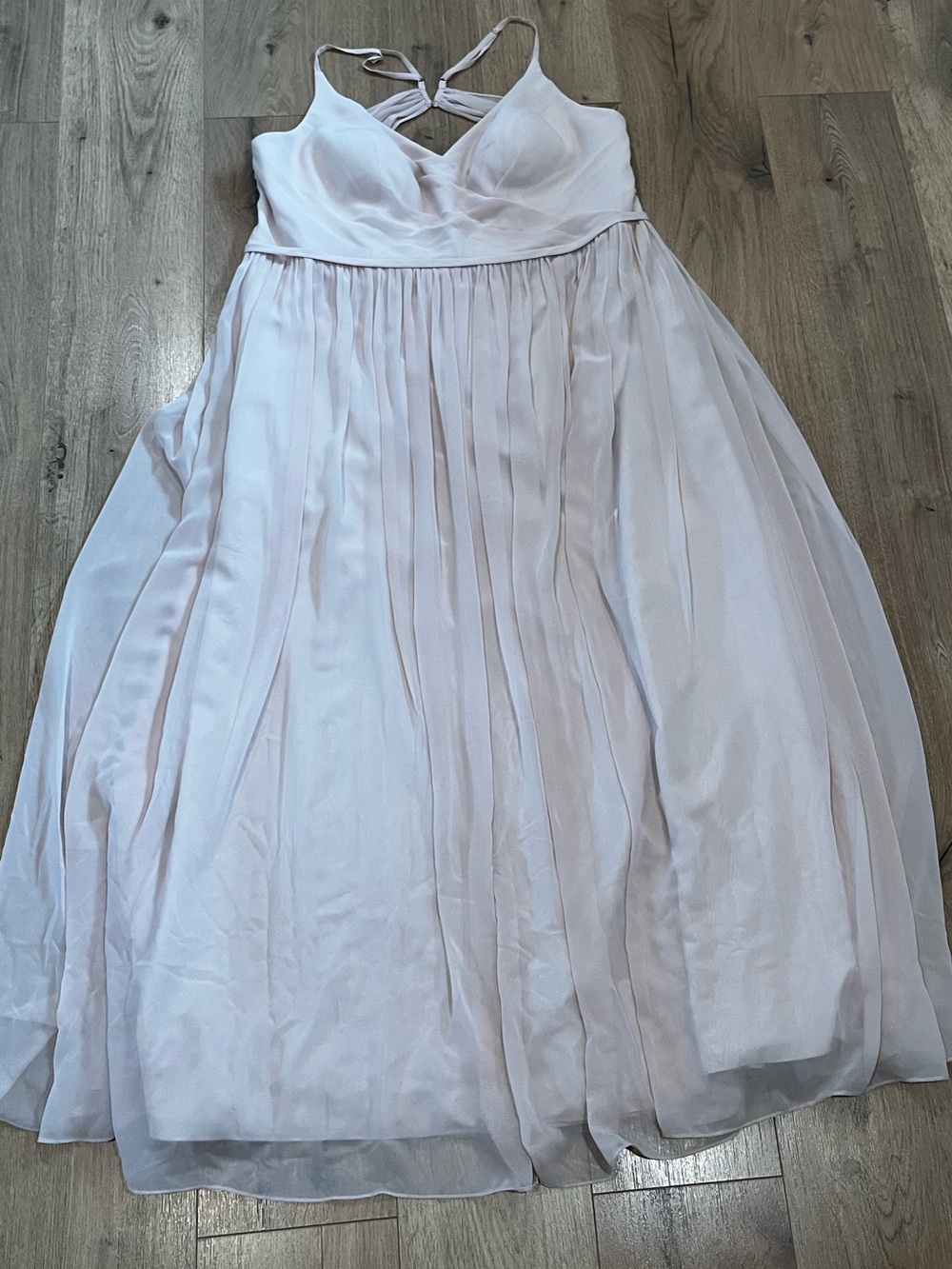Azazie Dominic - Blushing Pink A-Line V-Neck Pleated Chiffon Dress - Picture 3 of 10